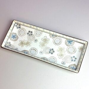 Cost Plus World Market Blue and Cream Floral Driftwood Sushi Plate Tray